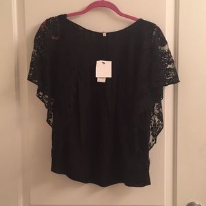NWT Joie 'Joyce' Voile Lace Top Black